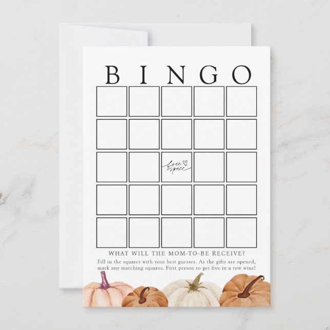 Pumpkins Baby Shower Bingo Game Card (Front)