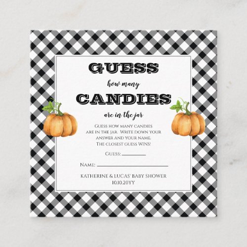 Pumpkins Baby Shower Guess Candies in Jar Game Enclosure Card