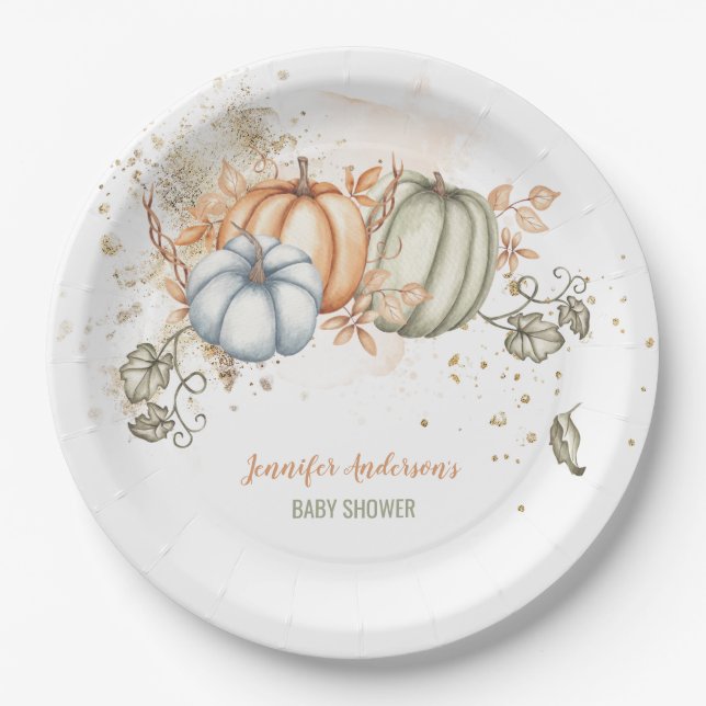 Pumpkins Baby Shower Paper Plates (Front)