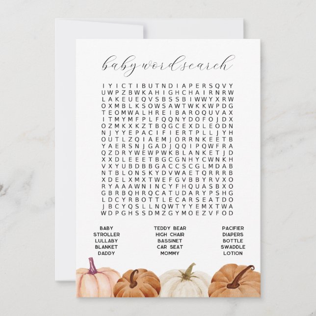 Pumpkins Baby Word Search Game Card (Front)