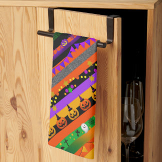 Pumpkins, Bats and Halloween Party Kitchen Towel