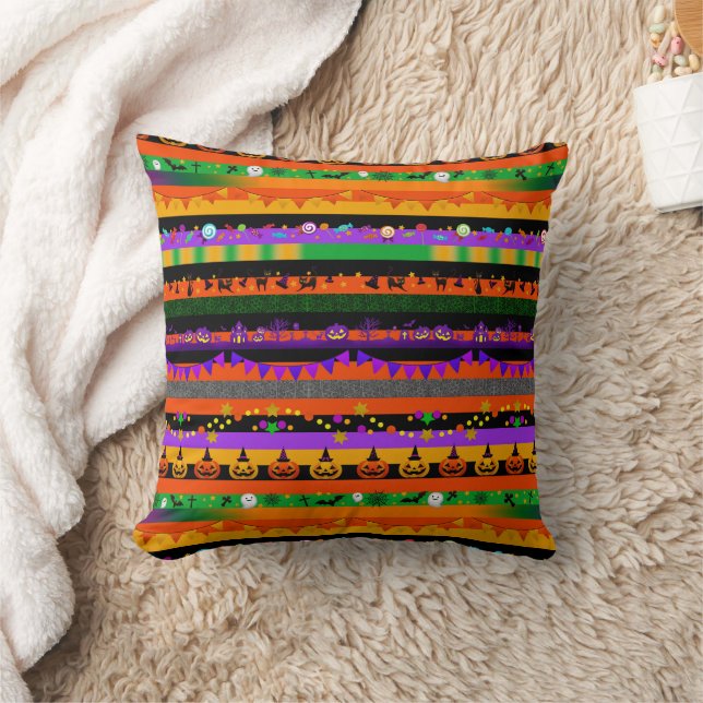 Pumpkins, Bats and Halloween Party  Throw Pillow (Blanket)
