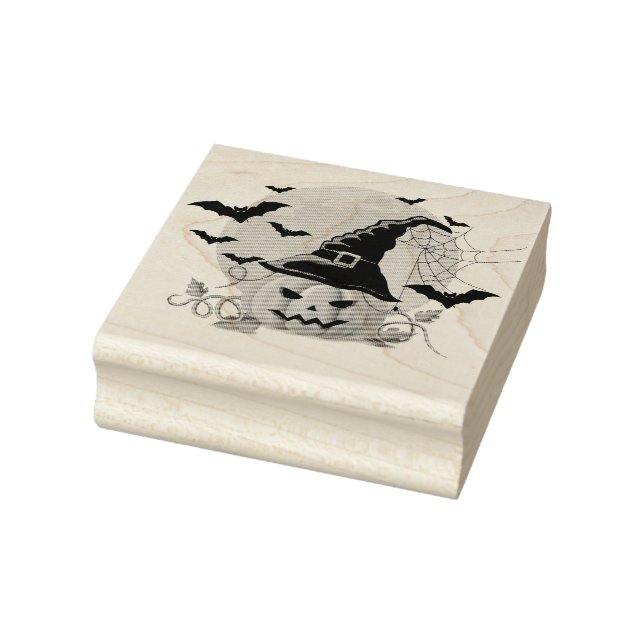Pumpkins Bats and Moon Rubber Stamp (Stamp)