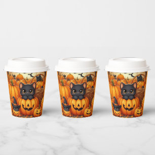 Pumpkins, Black Cats and Bats Halloween Paper Cups