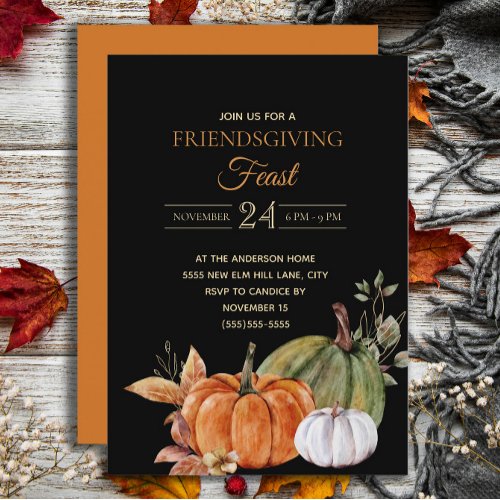 Pumpkins Black Friendsgiving Feast   Invitation