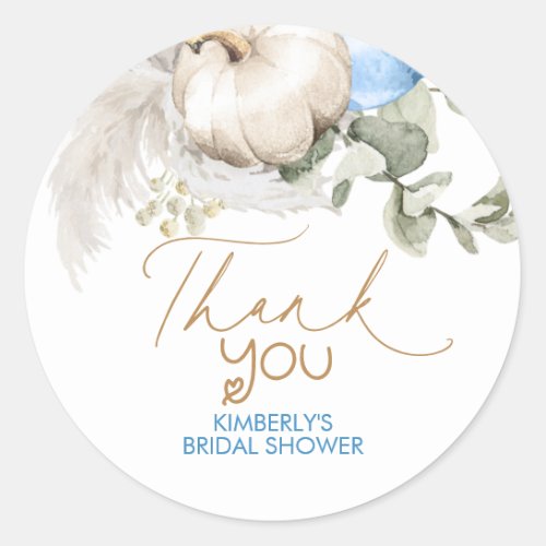 Pumpkins Blue Brown Fall Baby Shower Thank You Classic Round Sticker
