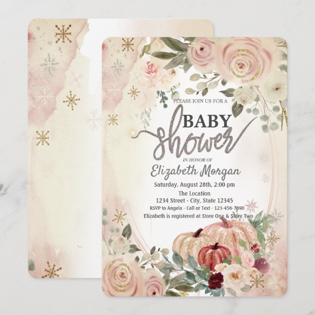  Pumpkins Boho Flowers Baby Shower  Invitation (Front/Back)