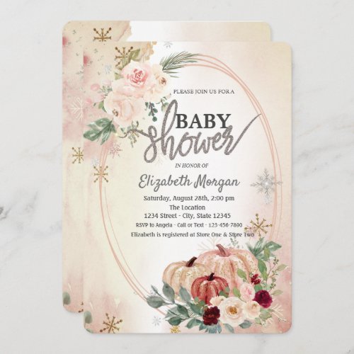  Pumpkins Boho Roses Baby Shower   Invitation