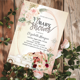 Pumpkins Boho Roses,Truck Baby Shower Invitation