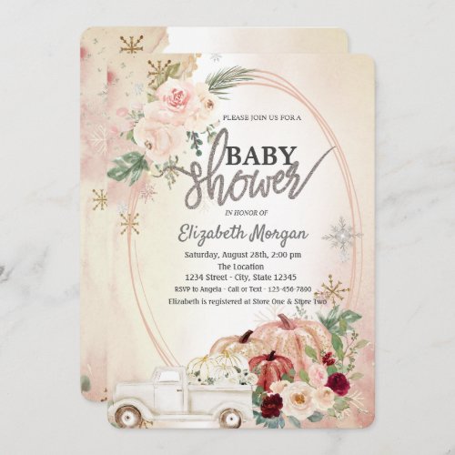  Pumpkins Boho RosesTruck Baby Shower  Invitation