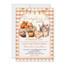 Pumpkins Brews & Diapers Fall Party Gender Reveal Invitation