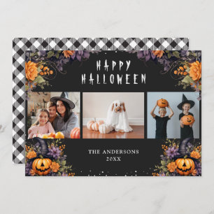 Pumpkins Buffalo Plaid Photo Halloween Cards