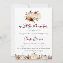 Pumpkins Burgundy Orange Floral Baby Shower  Invitation