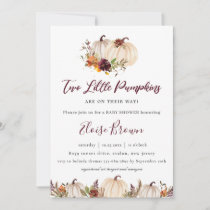 Pumpkins Burgundy Orange Floral Twins Baby Shower  Invitation