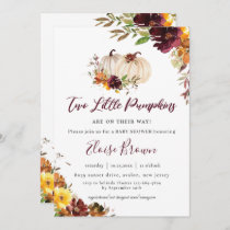 Pumpkins Burgundy Orange Floral Twins Baby Shower  Invitation