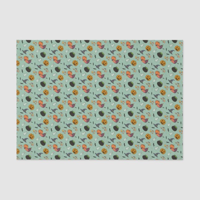Pumpkins, Cauldrons, Ghosts, Witches Hat Tissue Paper (Front)