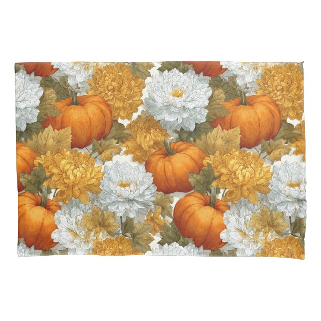Pumpkins & Chrysanthemums Fall Design Pillow Case (Front)