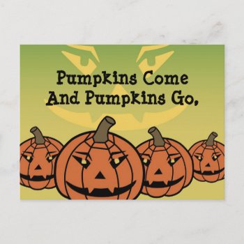 Pumpkins Come Halloween Greeting Postcard by Lisann52 at Zazzle