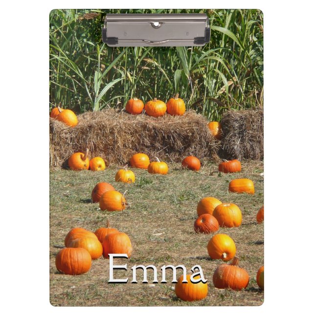 Pumpkins, Corn and Hay Autumn Harvest Photography Clipboard (Front)