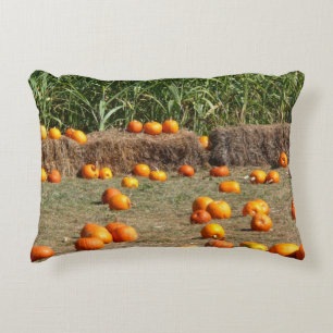 Pumpkins, Corn and Hay Autumn Harvest Photography Decorative Pillow