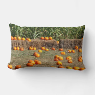 Pumpkins, Corn and Hay Autumn Harvest Photography Lumbar Pillow