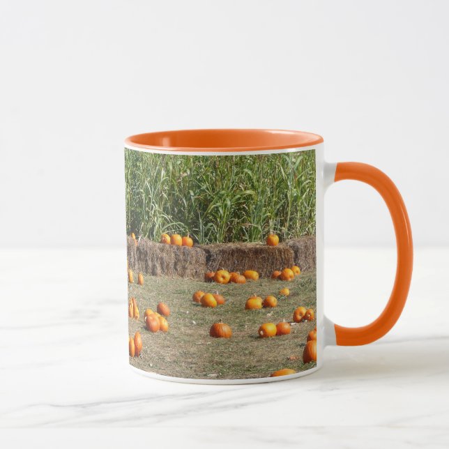 Pumpkins, Corn and Hay Autumn Harvest Photography Mug (Right)
