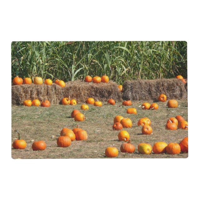 Pumpkins, Corn and Hay Autumn Harvest Photography Placemat (Front)