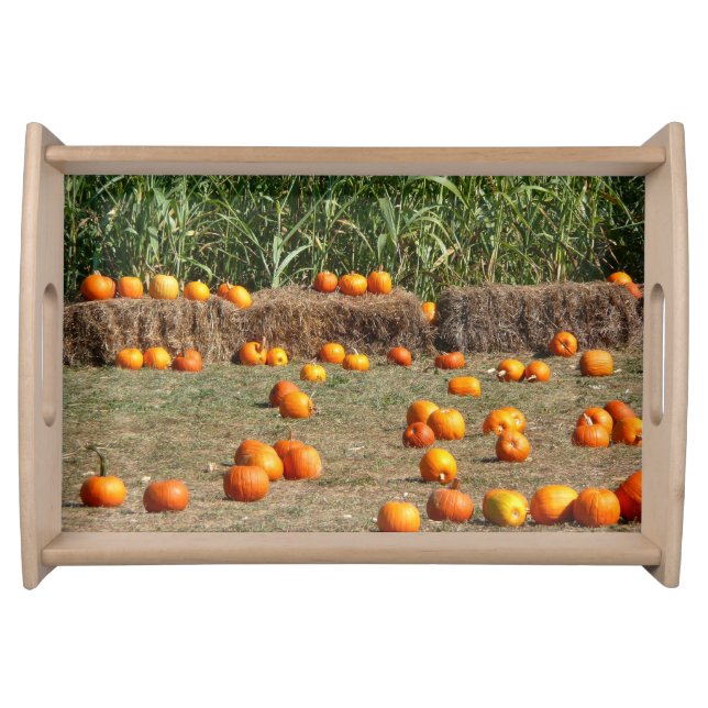 Pumpkins, Corn and Hay Autumn Harvest Photography Serving Tray (Front)