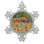 Pumpkins, Corn and Hay Autumn Harvest Photography Snowflake Pewter Christmas Ornament