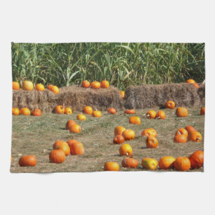 Pumpkins, Corn and Hay Autumn Harvest Photography Towel