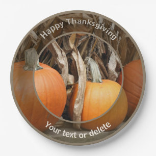 Pumpkins Cornstalks Personalized Fall Thanksgiving Paper Plates