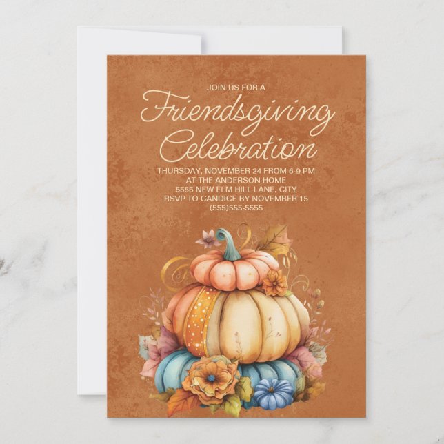 Pumpkins Cozy Rustic Boho Friendsgiving Cards (Front)