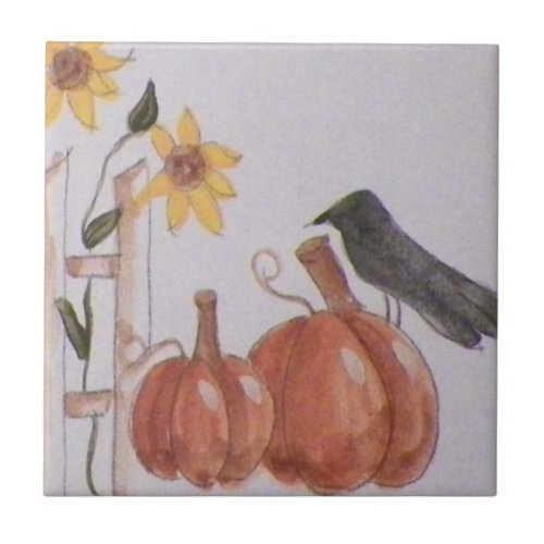 Pumpkins Crow Country Folk Tile