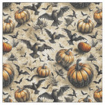 Pumpkins, Crows, and Bats Halloween Pattern (2) Fabric