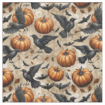 Pumpkins, Crows, and Bats Halloween Pattern Fabric