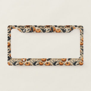 Pumpkins, Crows, and Bats Halloween Pattern License Plate Frame