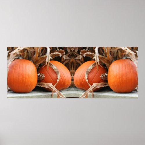 Pumpkins Dried Corn Stalks Mirror Abstract Poster