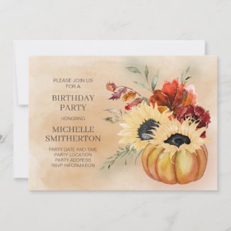 Pumpkins Fall Autumn Floral Flowers Birthday Party