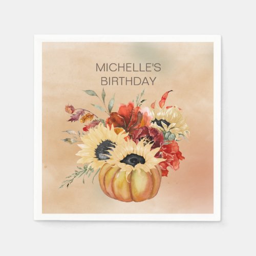 Pumpkins Fall Autumn Floral Flowers Birthday Party Napkins