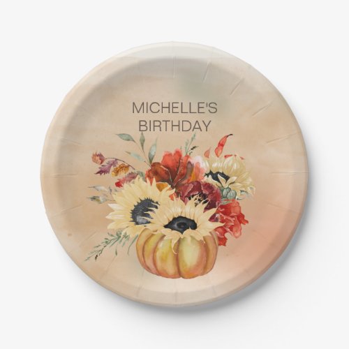Pumpkins Fall Autumn Floral Flowers Birthday Party Paper Plates