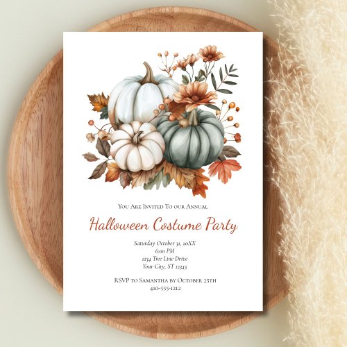 Pumpkins Fall Autumn Flowers Halloween Party Invitation