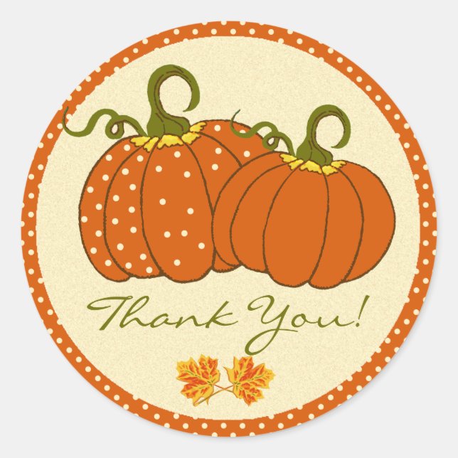 Pumpkins Fall Autumn Thank You Classic Round Sticker (Front)