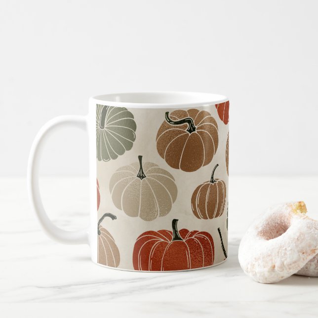Pumpkins Fall  Coffee Mug (With Donut)