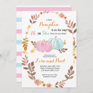 Pumpkins Fall Gender Reveal Pink Blue Invitation