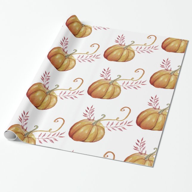 Pumpkins, Fall Lantern Drawing  Wrapping Paper (Unrolled)