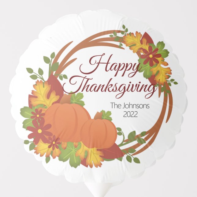 Pumpkins Fall Leaves Wreath Happy Thanksgiving  Balloon (Front)