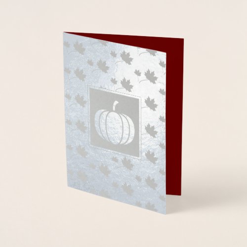 Pumpkins  Falling Leaves Thanksgiving Luxury Foil Card