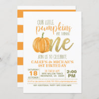 Pumpkins First Birthday Invitation - Boy - Twins