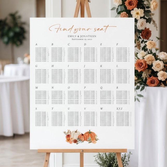 Pumpkins Floral Alphabetical Wedding Seating Chart Foam Board (Creator Uploaded)