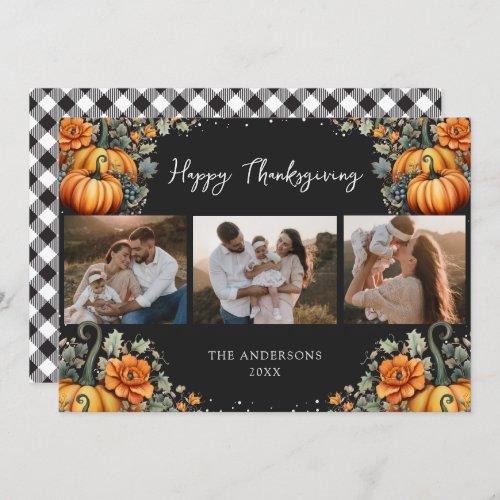 Pumpkins Floral Photo Happy Thanksgiving Cards